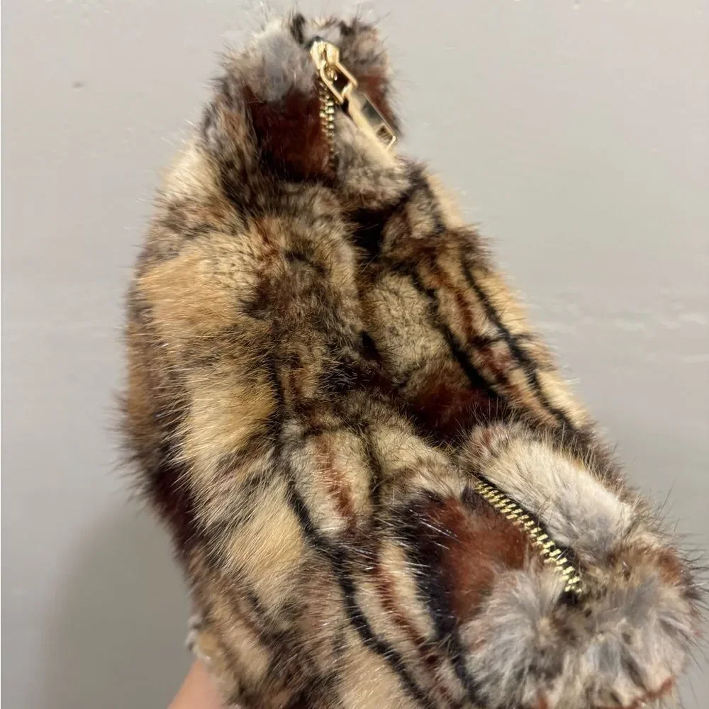 Plaid Print Real Muskrat Fur Handmade Slouchy Bag/Shoulder Bag/Crossbody